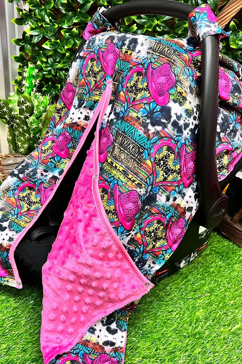 Kids Charm - Hot Pink Cowgirl Hat Printed Car Seat Cover
