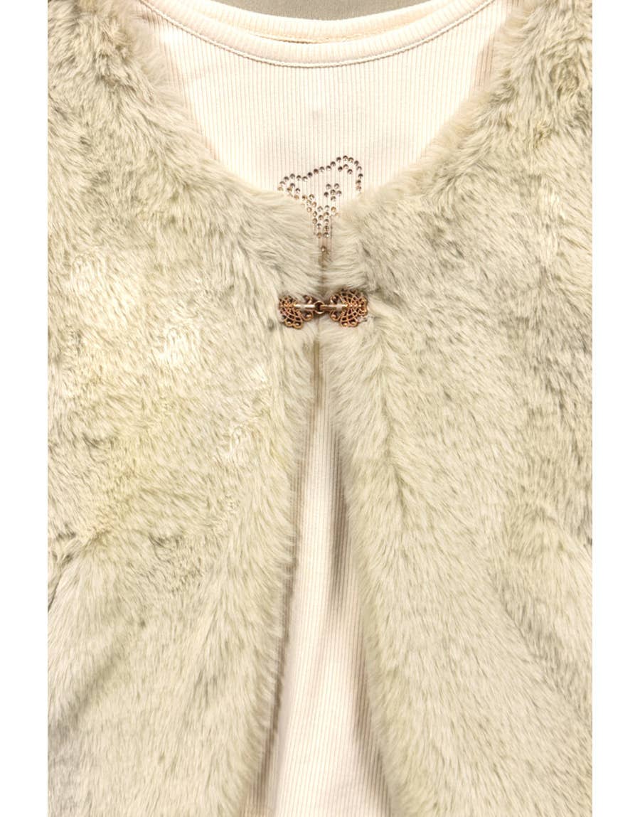 Cutie Patootie Clothing -Girls 3 pc Fur Jacket + Suede Skirt Set: Mocha/Caramel