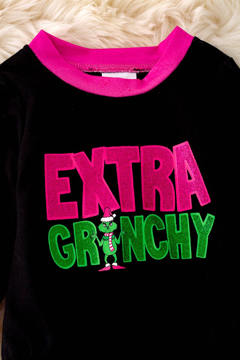 Kids Charm - Christmas Character on black baby onesie.