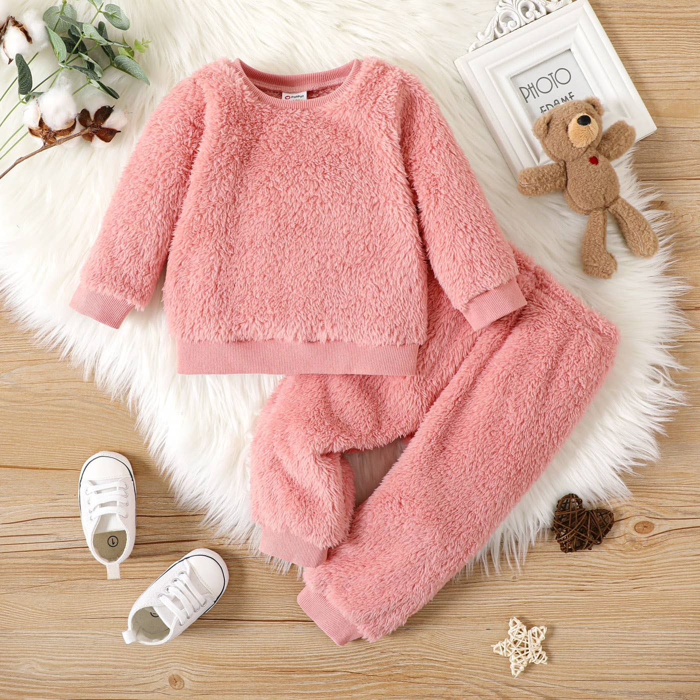 2pcs Baby Boy/Girl Thermal Fuzzy Pullover and Pants Set