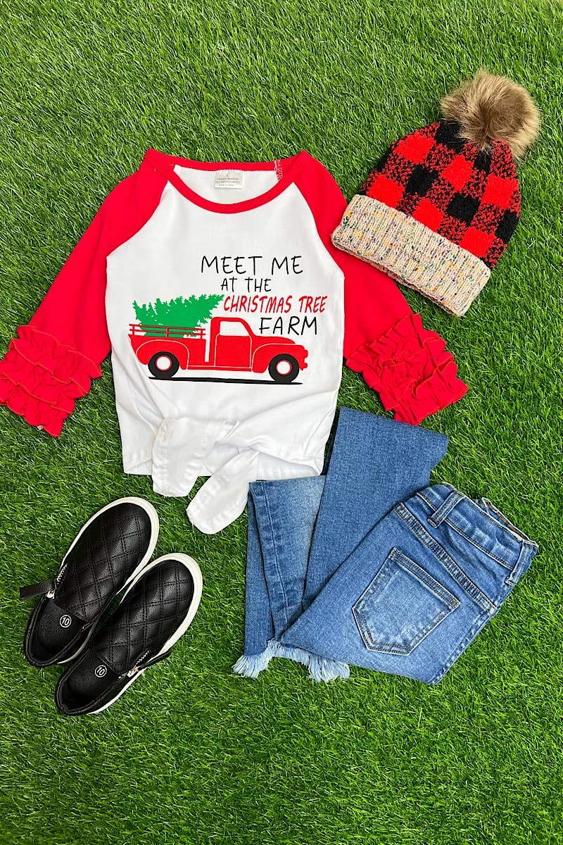 Girls MEET ME AT THE CHRISTMAS TREE FARM" KNOT TOP