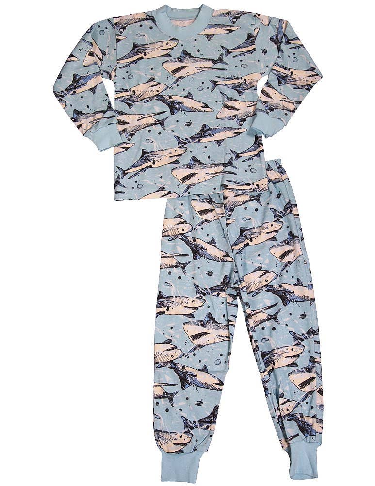 Boys Toddlers Long Sleeve 2 Piece Paj: Light Blue Sharks Size 2