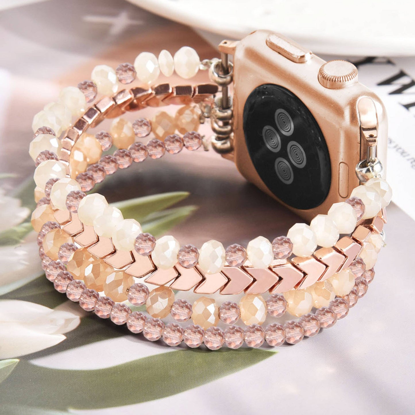 Arrow Beaded Apple Watch Elastic Band: Pink