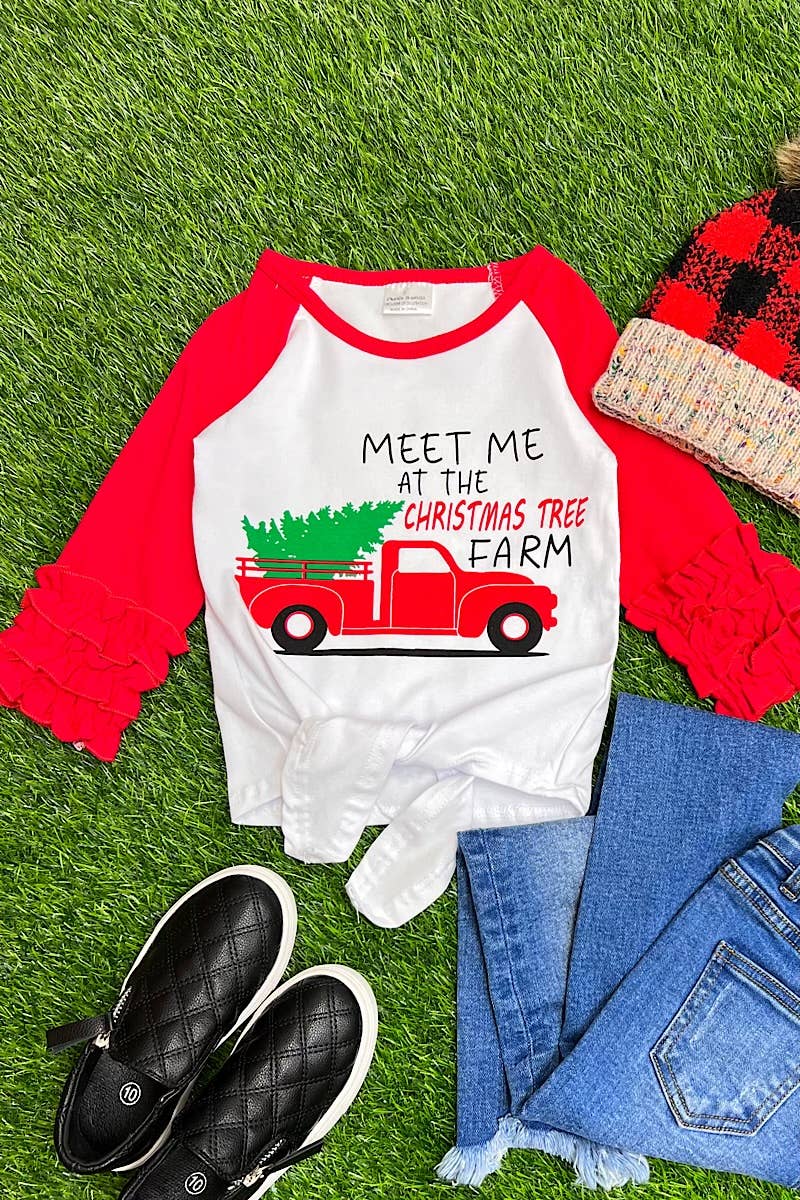Girls MEET ME AT THE CHRISTMAS TREE FARM" KNOT TOP