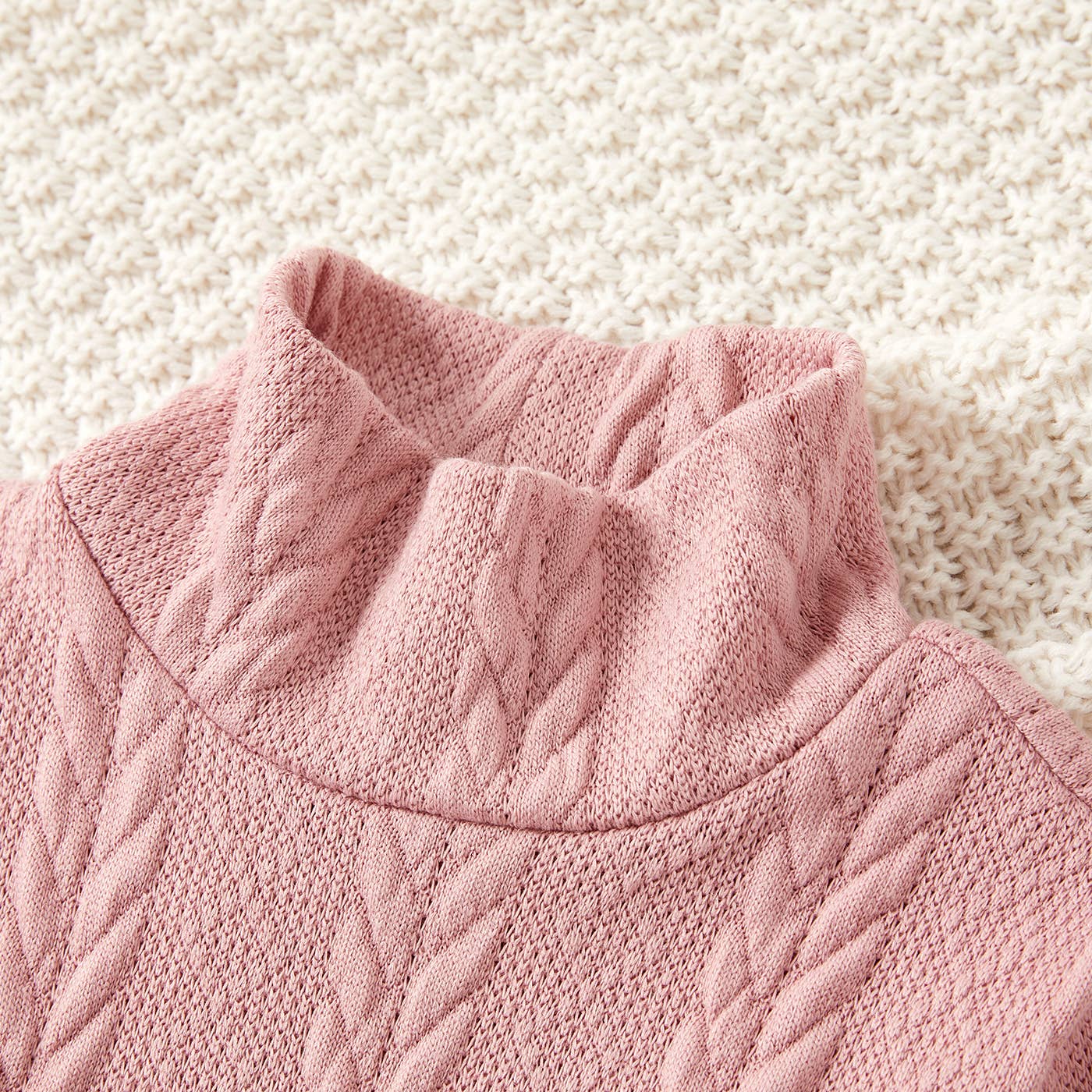 Kid Girl Solid Cable Knit Textured Mock neck Sweater Dress