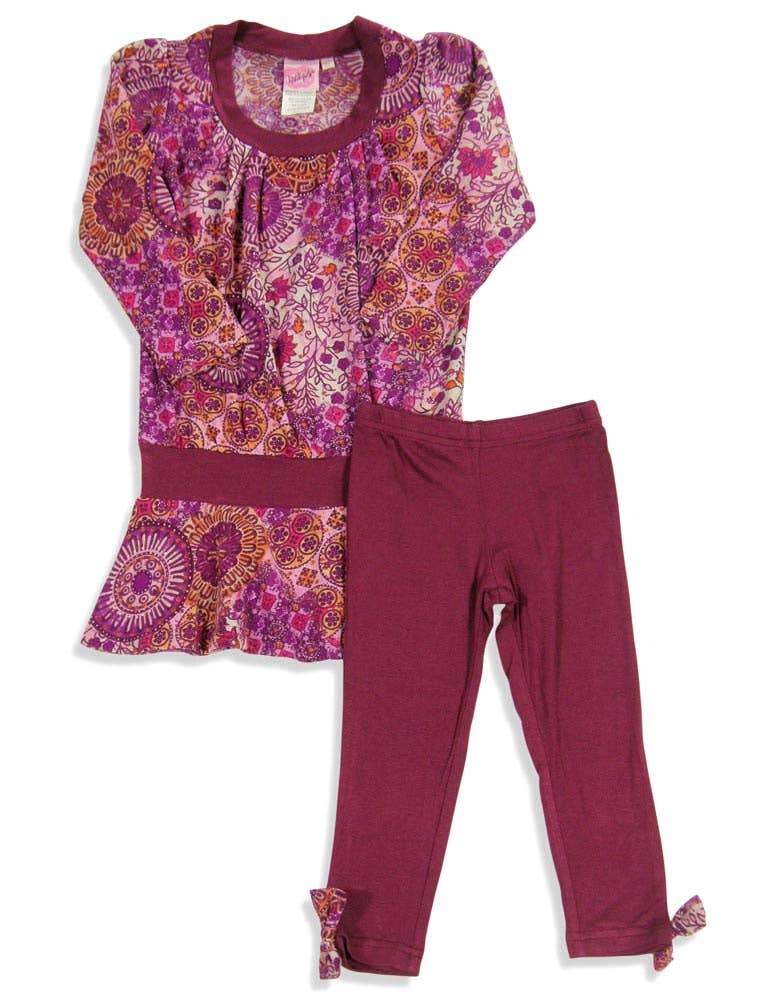 Lipstik Girls -Long Sleeve Retro Flower Pant Set: PURPLE
