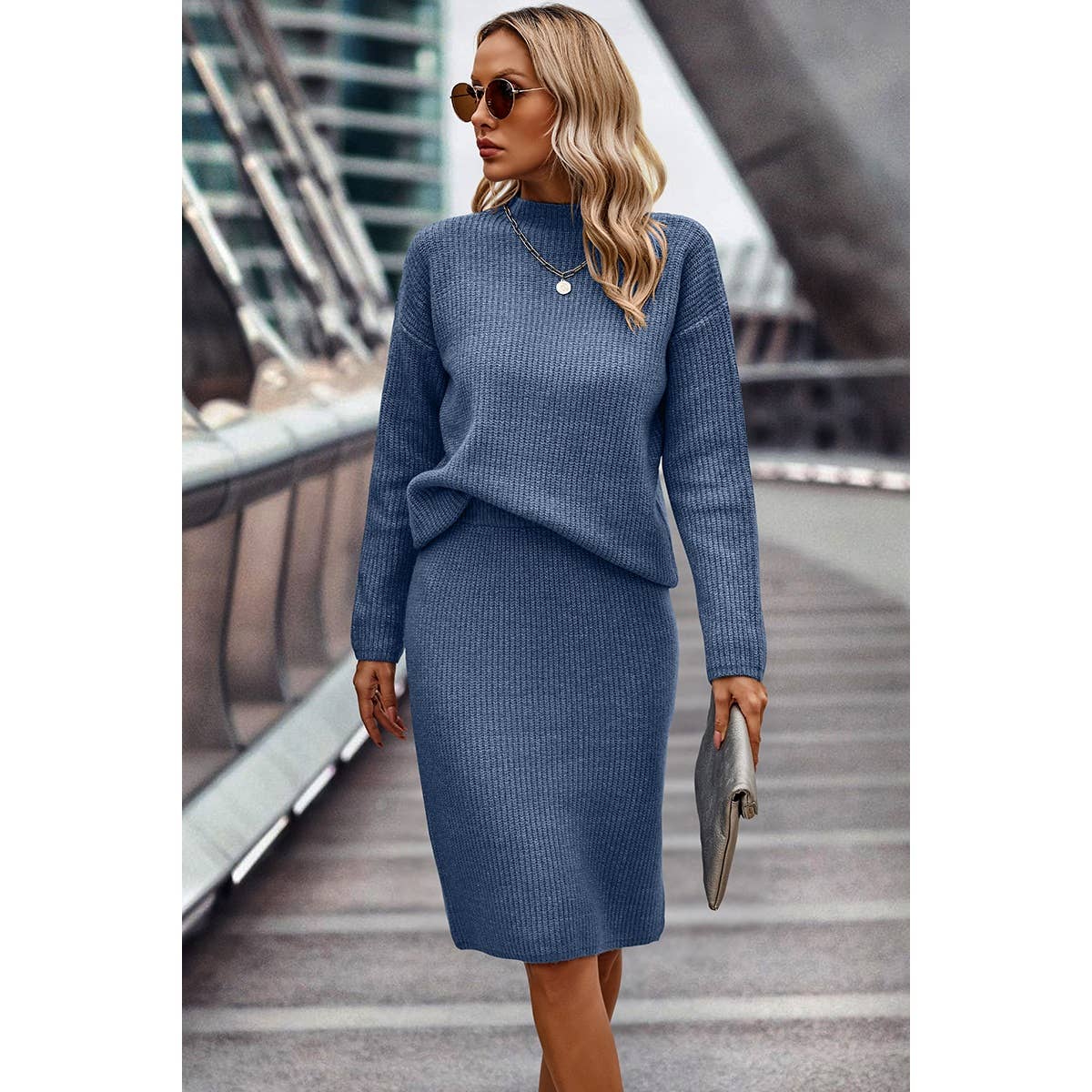 Two Piece Solid Thick Knit Loose Wrap Dress Sets: