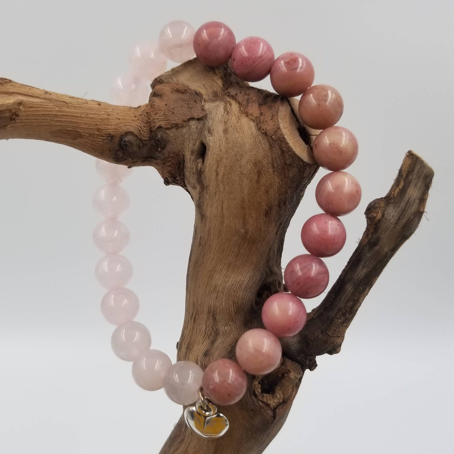 Natural Rose Quartz Stone Heart Bracelet