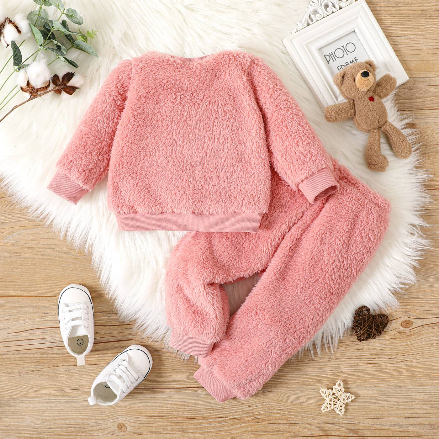 2pcs Baby Boy/Girl Thermal Fuzzy Pullover and Pants Set