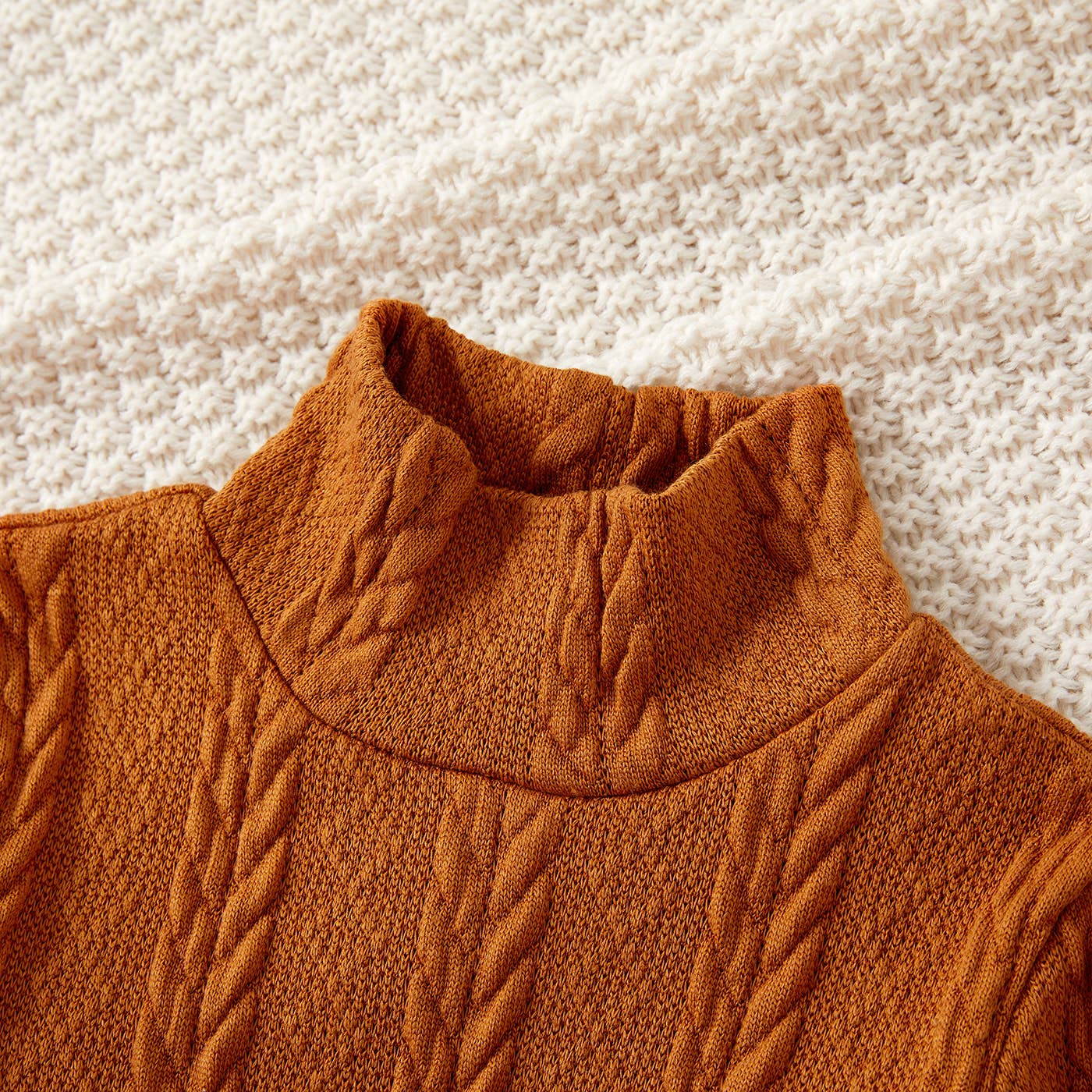 Kid Girl Solid Cable Knit Textured Mock neck Sweater Dress