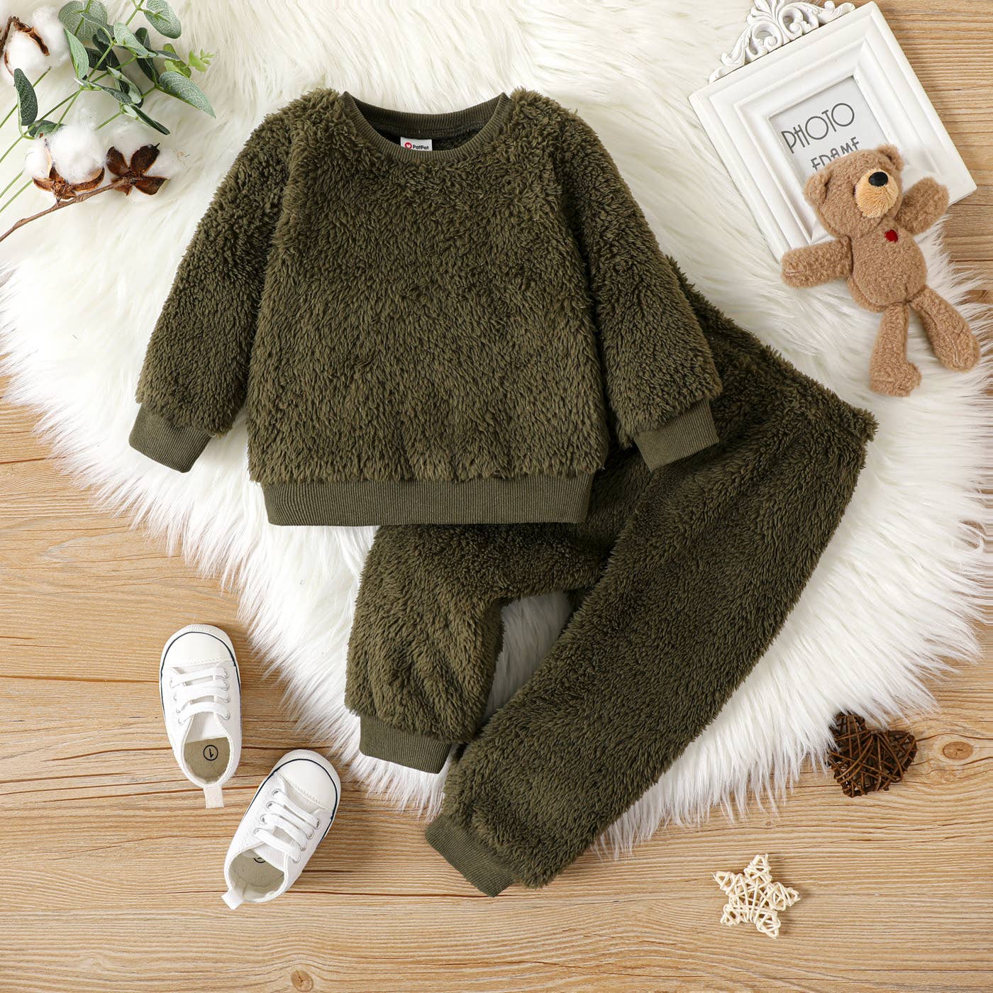 2pcs Baby Boy/Girl Thermal Fuzzy Pullover and Pants Set