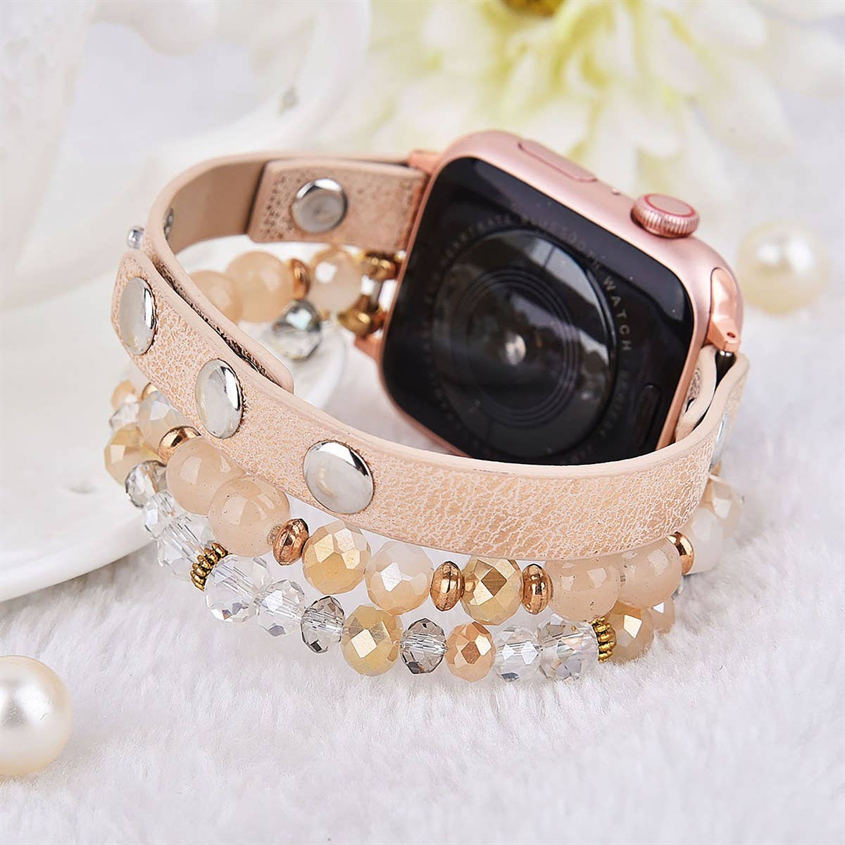Leopard Calf Leather and Crystal Apple Watch Band