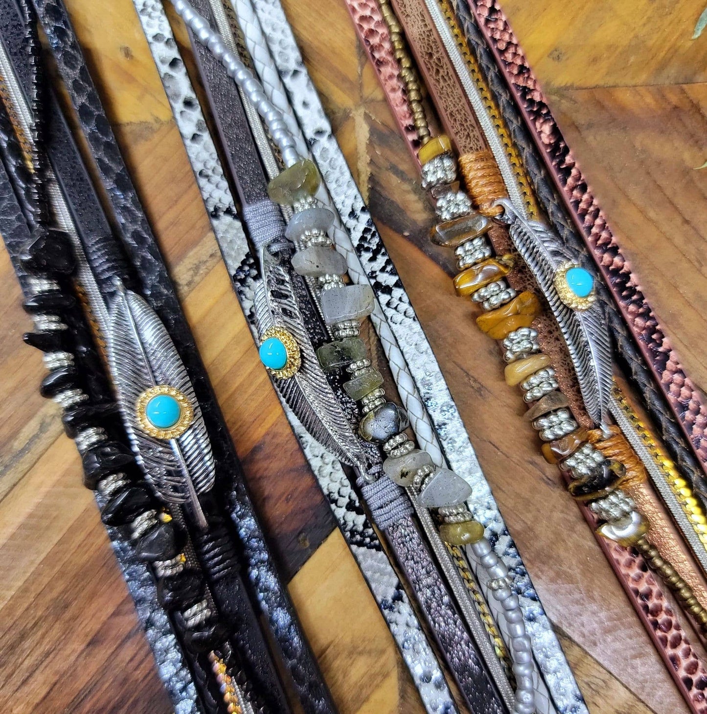 Magnetic Clasp Stacked Bracelet Feather Turquoise Jewelry