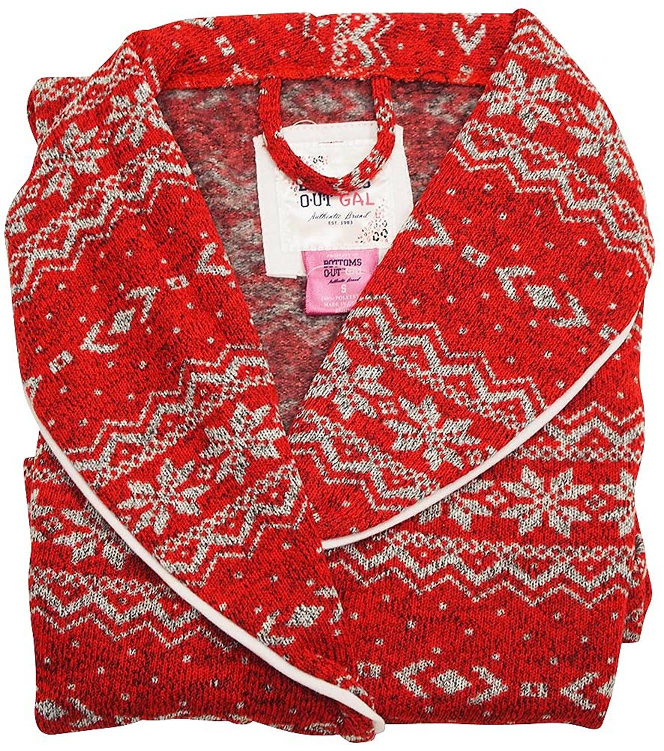 Ladies Long Sleeve Fleece Robe: Red Fair Isle Sweater Fleece