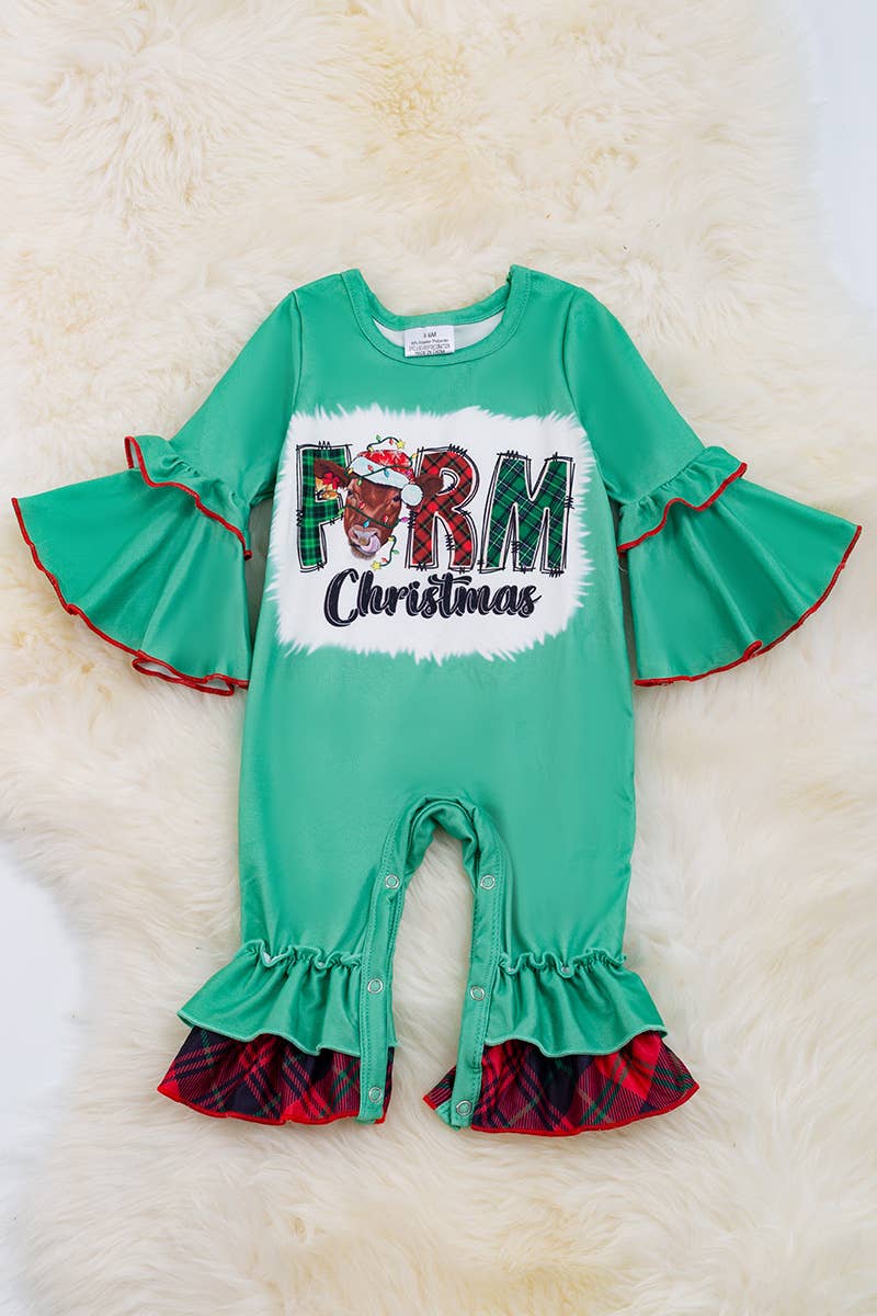 FARM CHRISTMAS" GREEN BABY ROMPER.