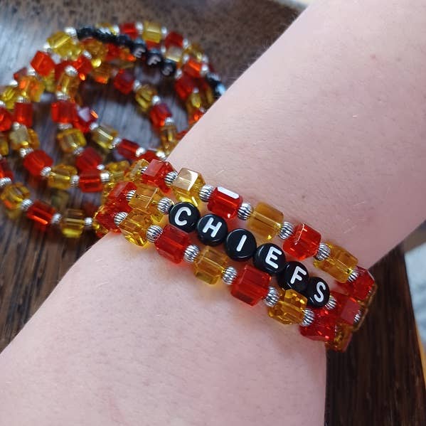 Paco Designs - CHIEFS Red and Yellow Czech Glass Beaded Bracelet