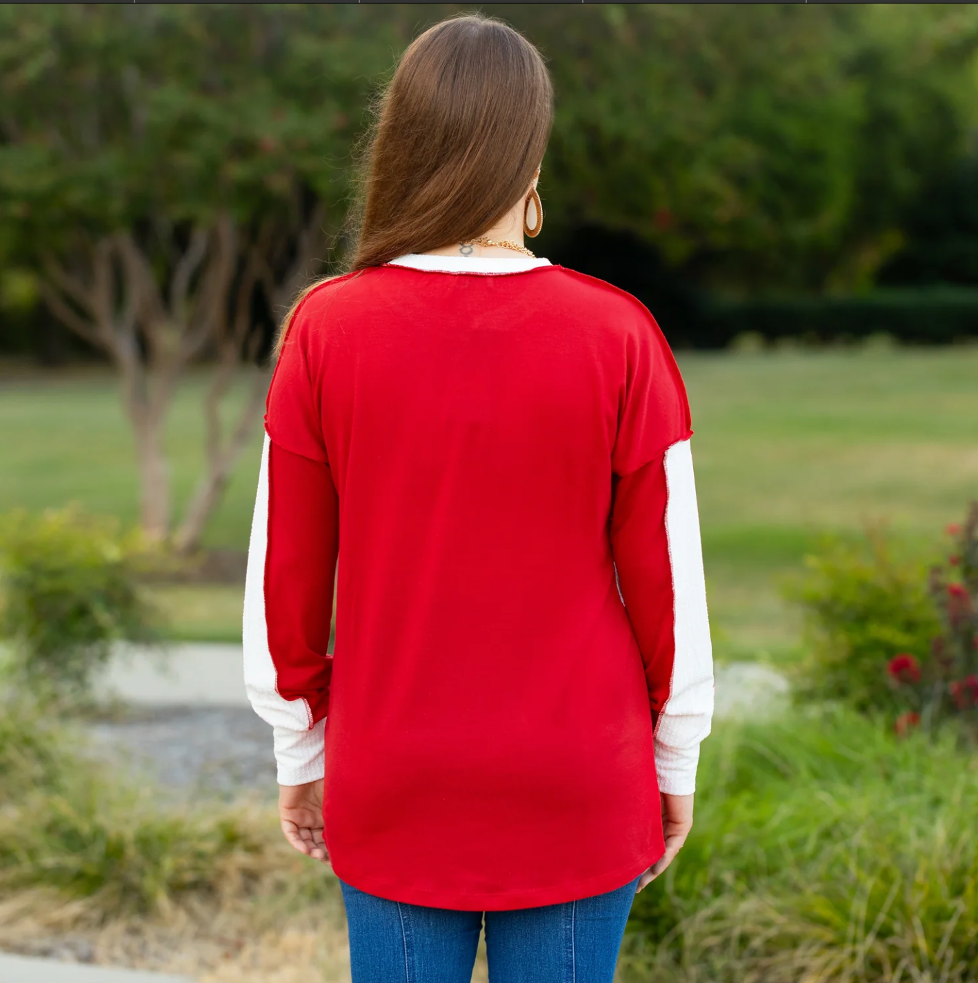 Red & White Sequins Detail Top
