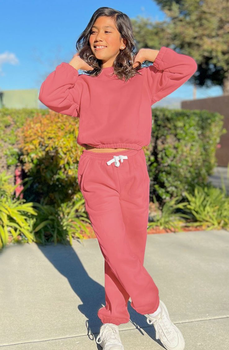 Grade School Girl's 2 pc Pant Jog Set: Burnt Coral