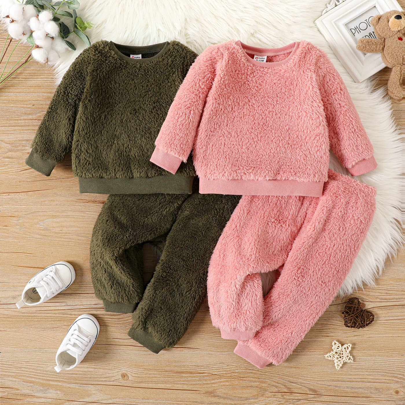 2pcs Baby Boy/Girl Thermal Fuzzy Pullover and Pants Set