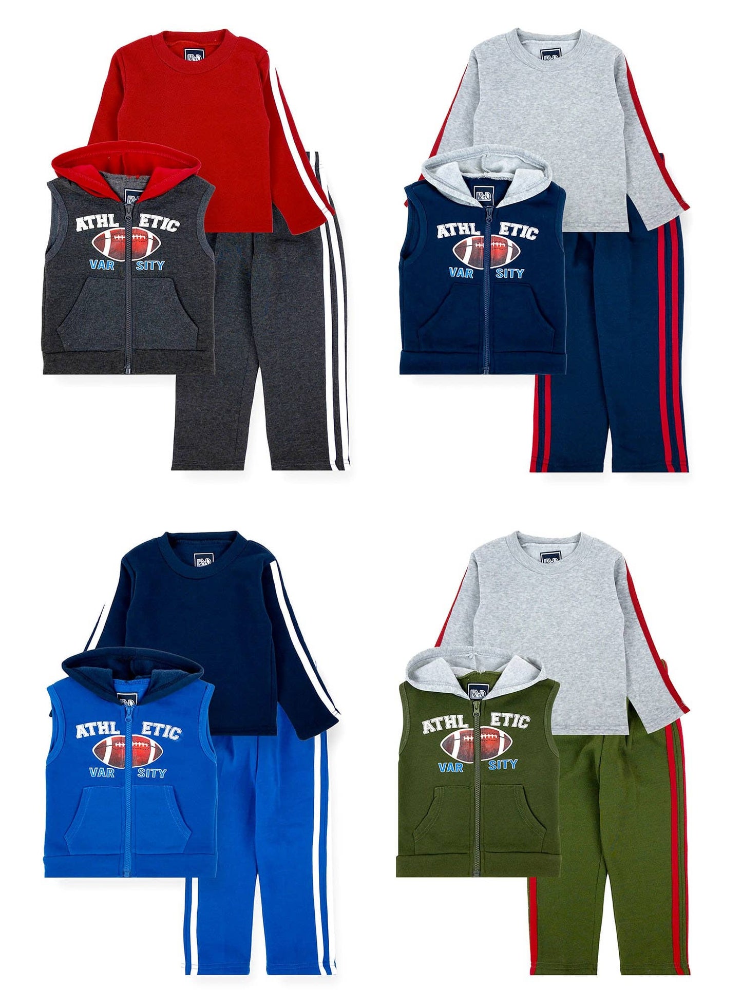 Boys' Sports Fleece 3PC Set with zippered jacket