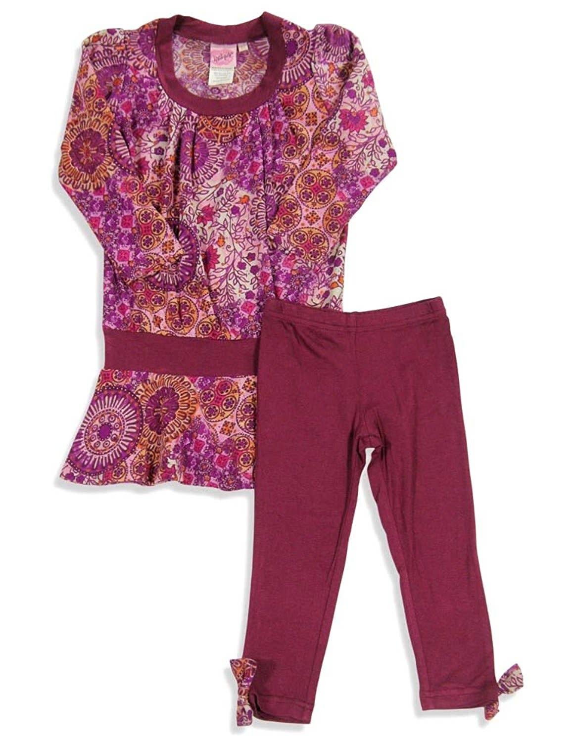 Lipstik Girls -Long Sleeve Retro Flower Pant Set: PURPLE