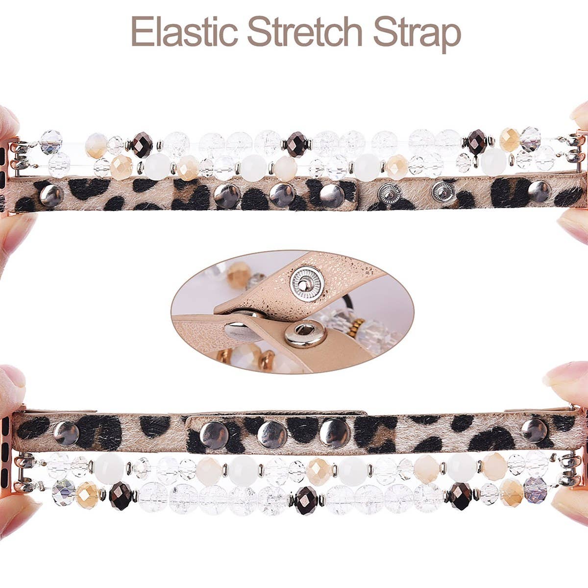 Leopard Calf Leather and Crystal Apple Watch Band