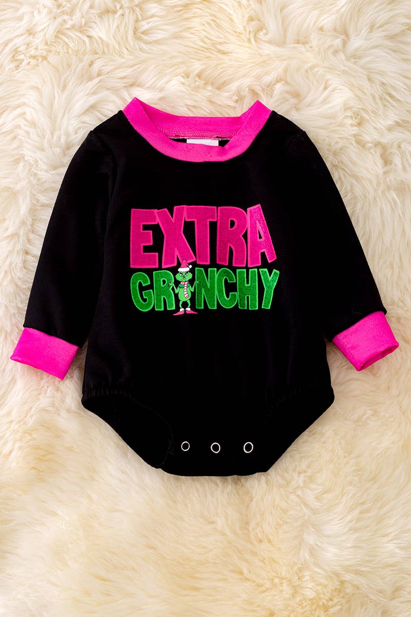 Kids Charm - Christmas Character on black baby onesie.