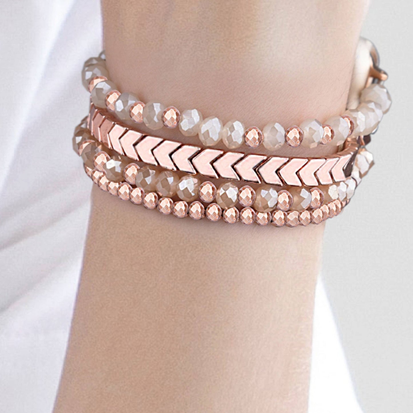Arrow Beaded Apple Watch Elastic Band: Pink