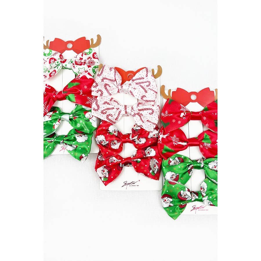 4-pcs Small Christmas Theme Satin Hair Bow Clip