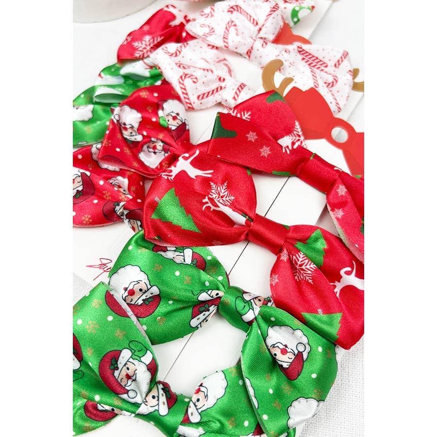 4-pcs Small Christmas Theme Satin Hair Bow Clip