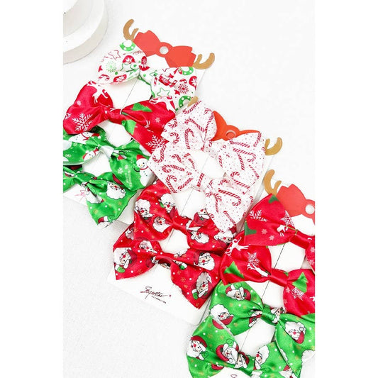 4-pcs Small Christmas Theme Satin Hair Bow Clip