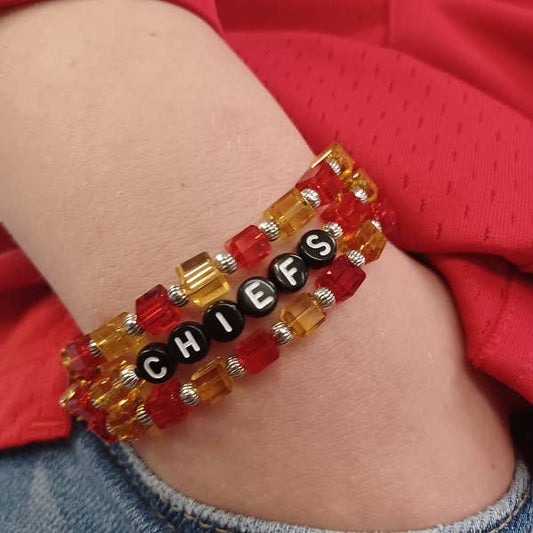 Paco Designs - CHIEFS Red and Yellow Czech Glass Beaded  Bracelet