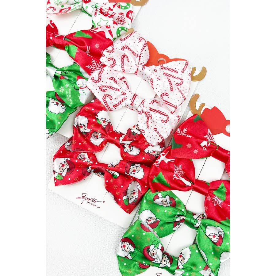 4-pcs Small Christmas Theme Satin Hair Bow Clip