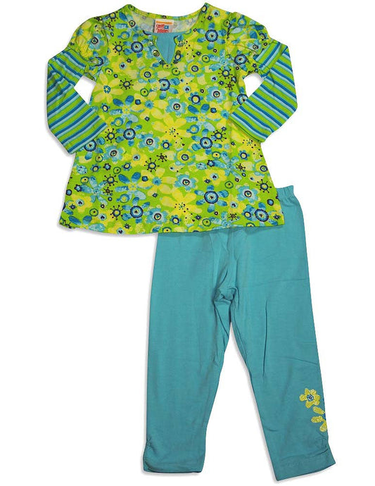 Sweet Potato Toddler and Little Girls Long Sleeve Legging  Lime aqua / 4T