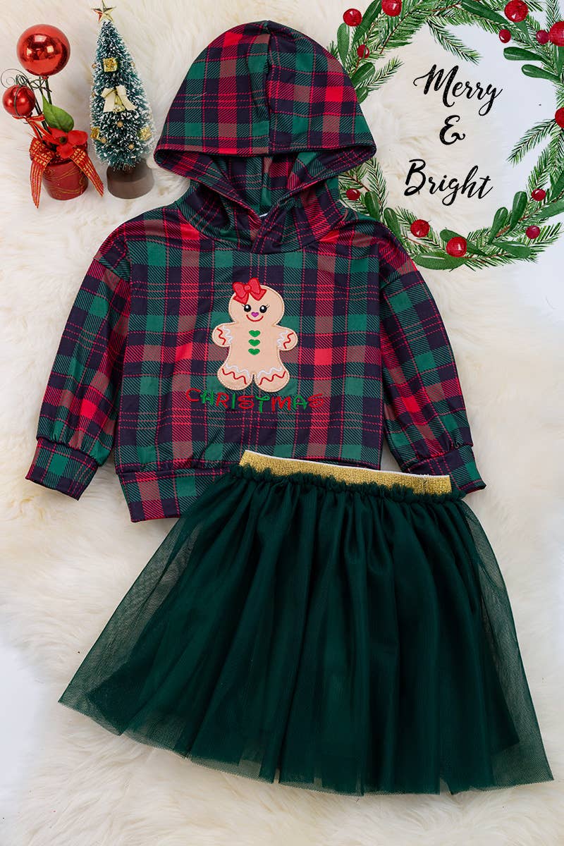 GREEN & RED PLAID SWEATSHIRT & TULLE SKIRT.