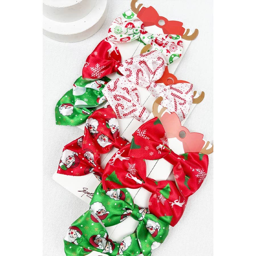 4-pcs Small Christmas Theme Satin Hair Bow Clip